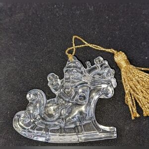 Marquis By Waterford Crystal Santa In Sleigh Ornament W/ Gold-tone Tassel & Cord